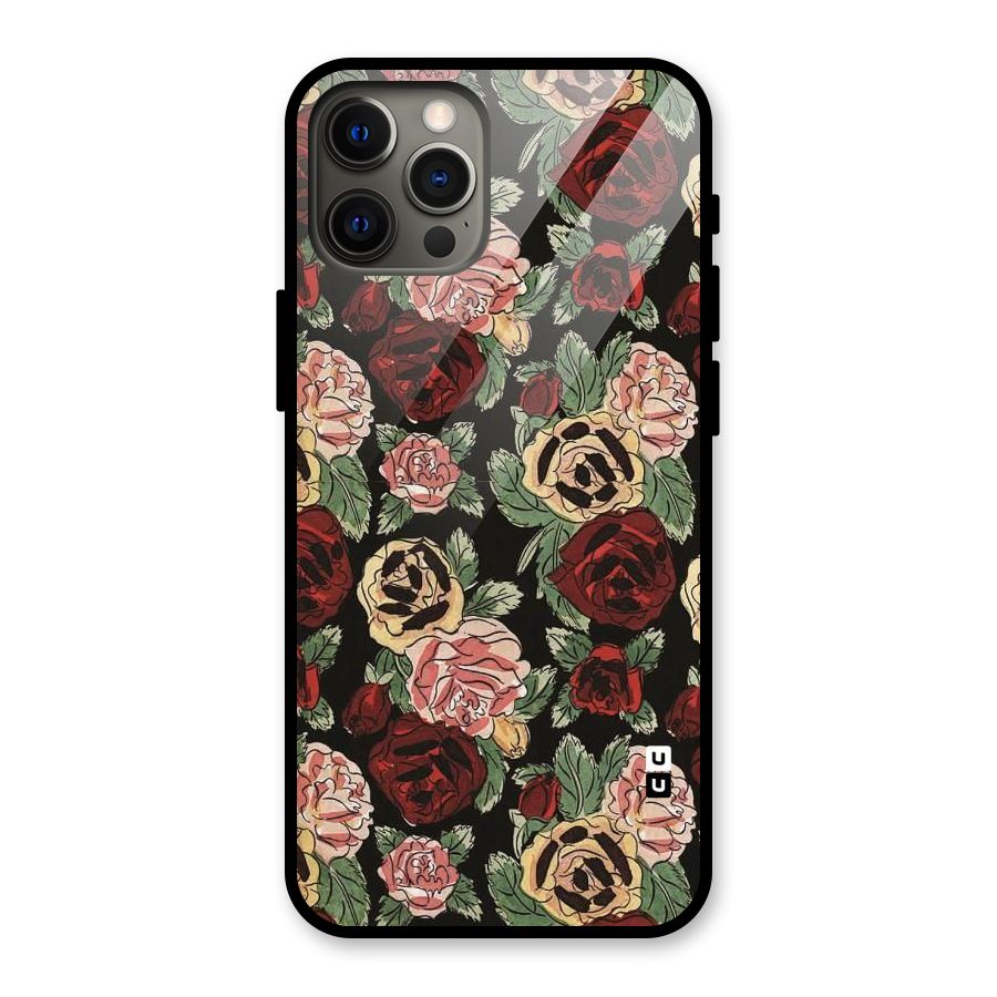 Dark Pastel Flowers Glass Back Case for iPhone 12 Pro Max