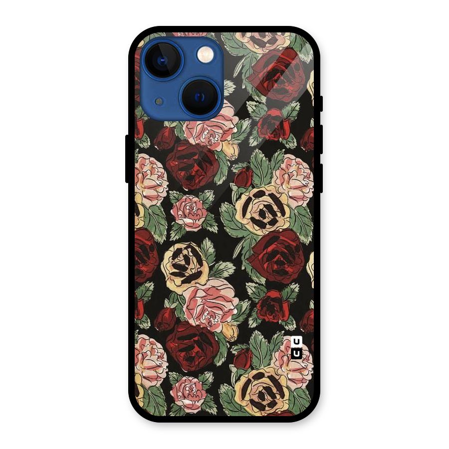 Dark Pastel Flowers Glass Back Case for iPhone 13 Mini