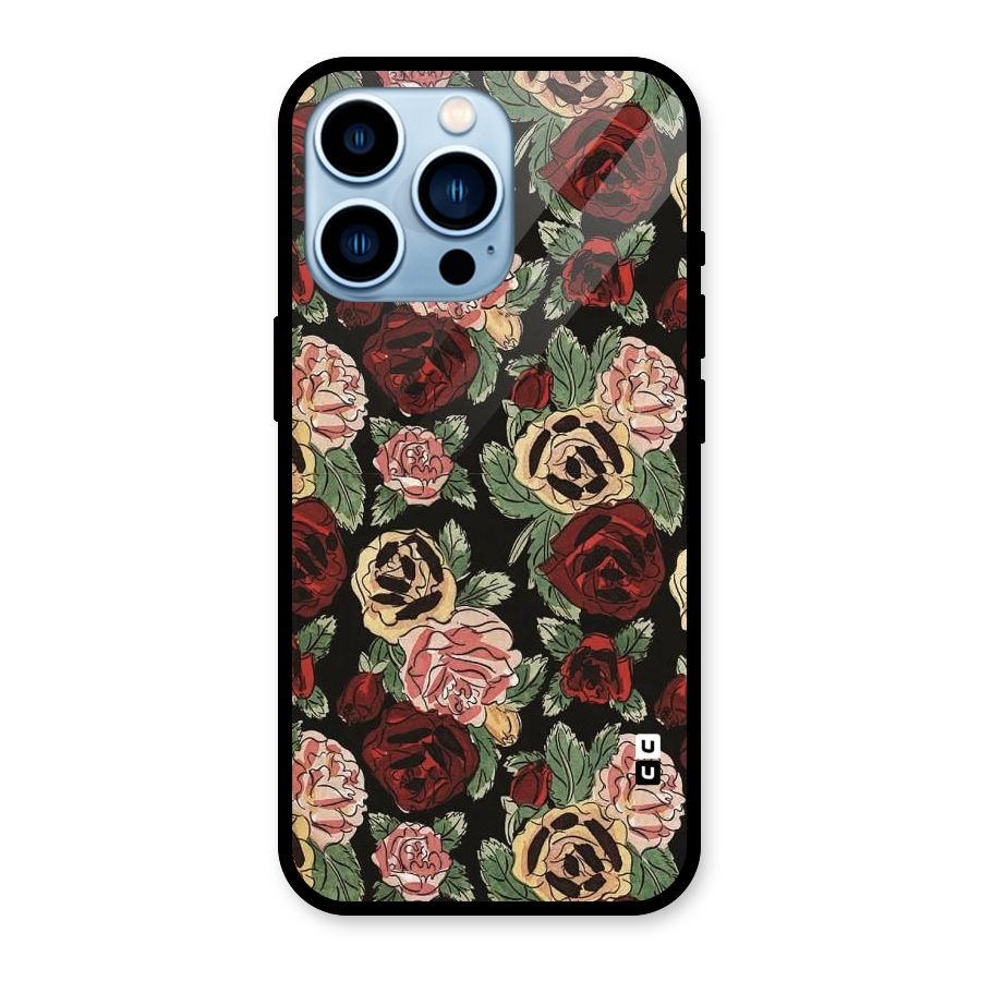Dark Pastel Flowers Glass Back Case for iPhone 13 Pro