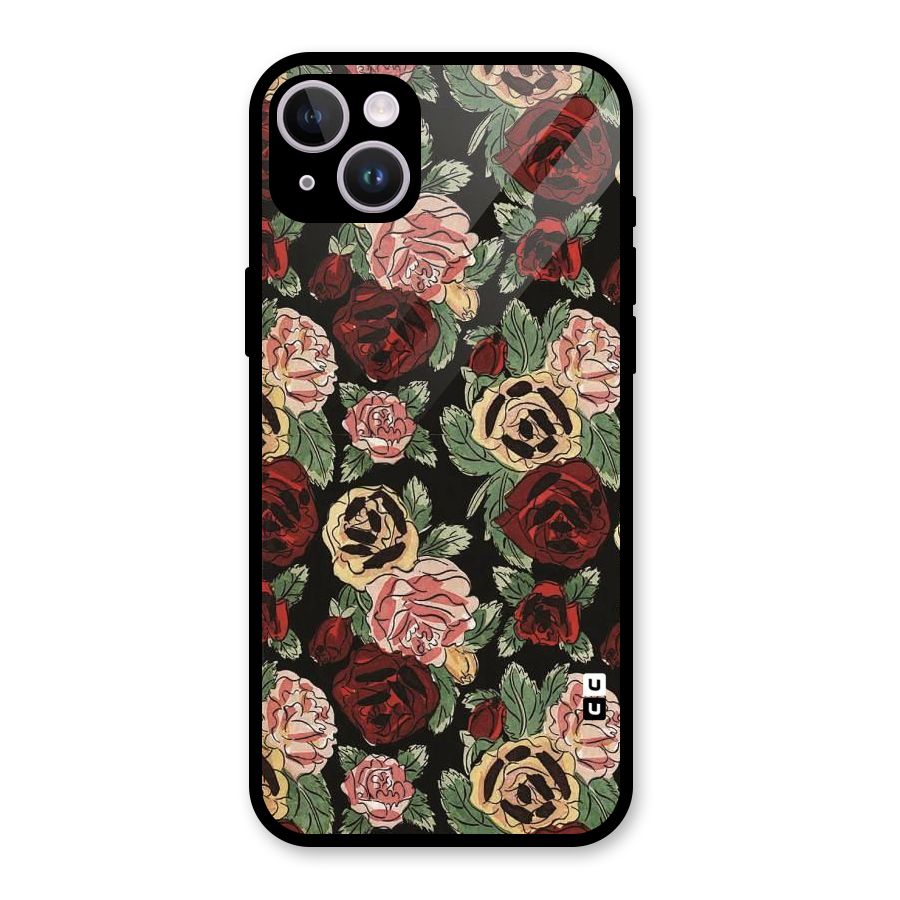 Dark Pastel Flowers Glass Back Case for iPhone 14 Plus