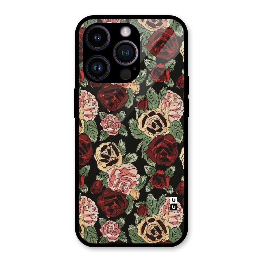 Dark Pastel Flowers Glass Back Case for iPhone 14 Pro