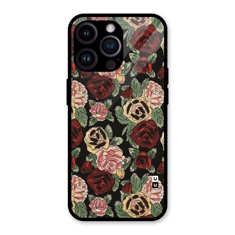 Dark Pastel Flowers Glass Back Case for iPhone 14 Pro Max