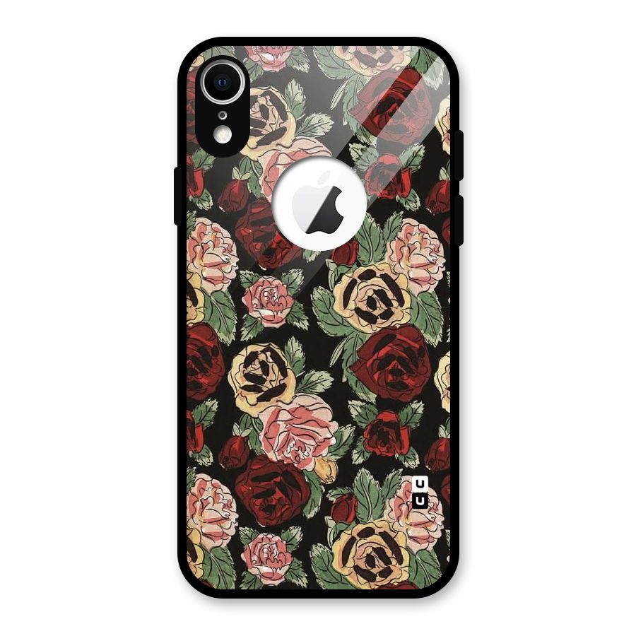 Dark Pastel Flowers Glass Back Case for iPhone XR Logo Cut