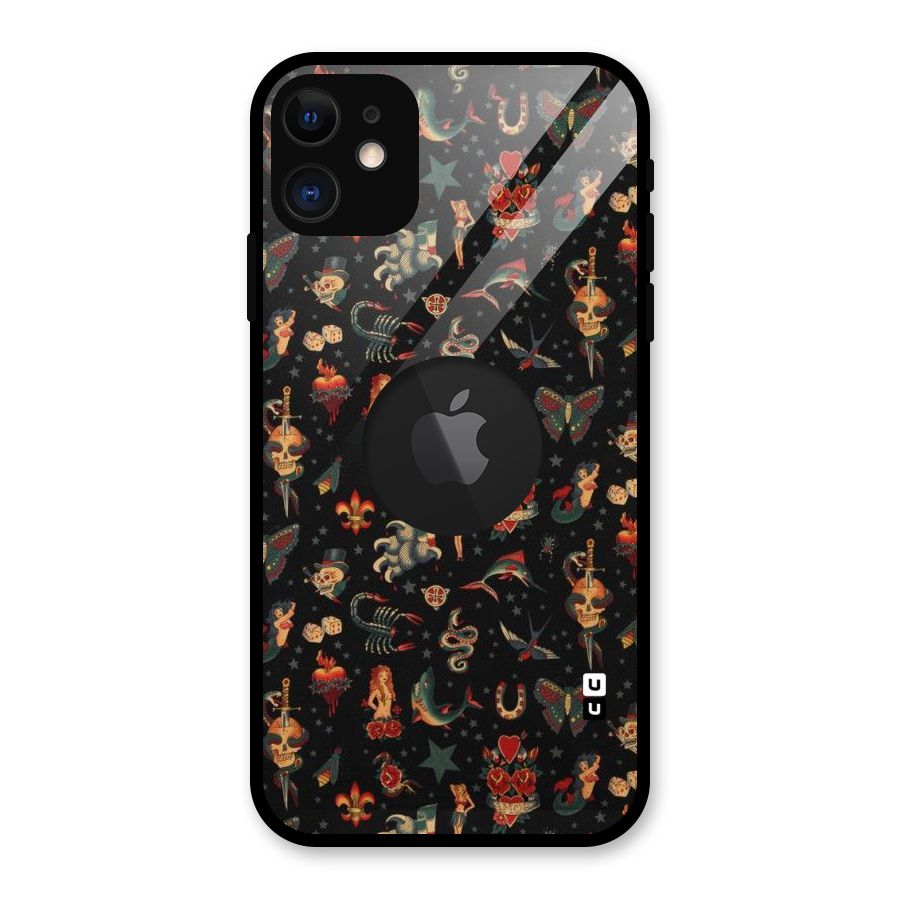 Dark Pattern Glass Back Case for iPhone 11 Logo Cut