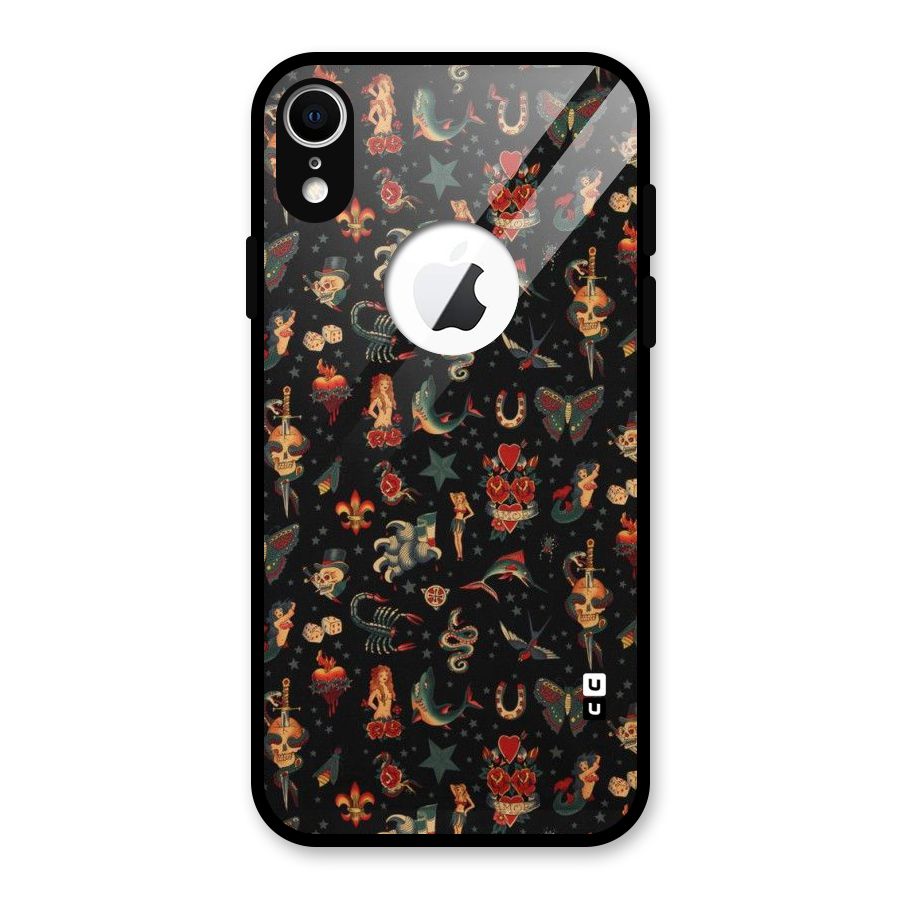 Dark Pattern Glass Back Case for iPhone XR Logo Cut