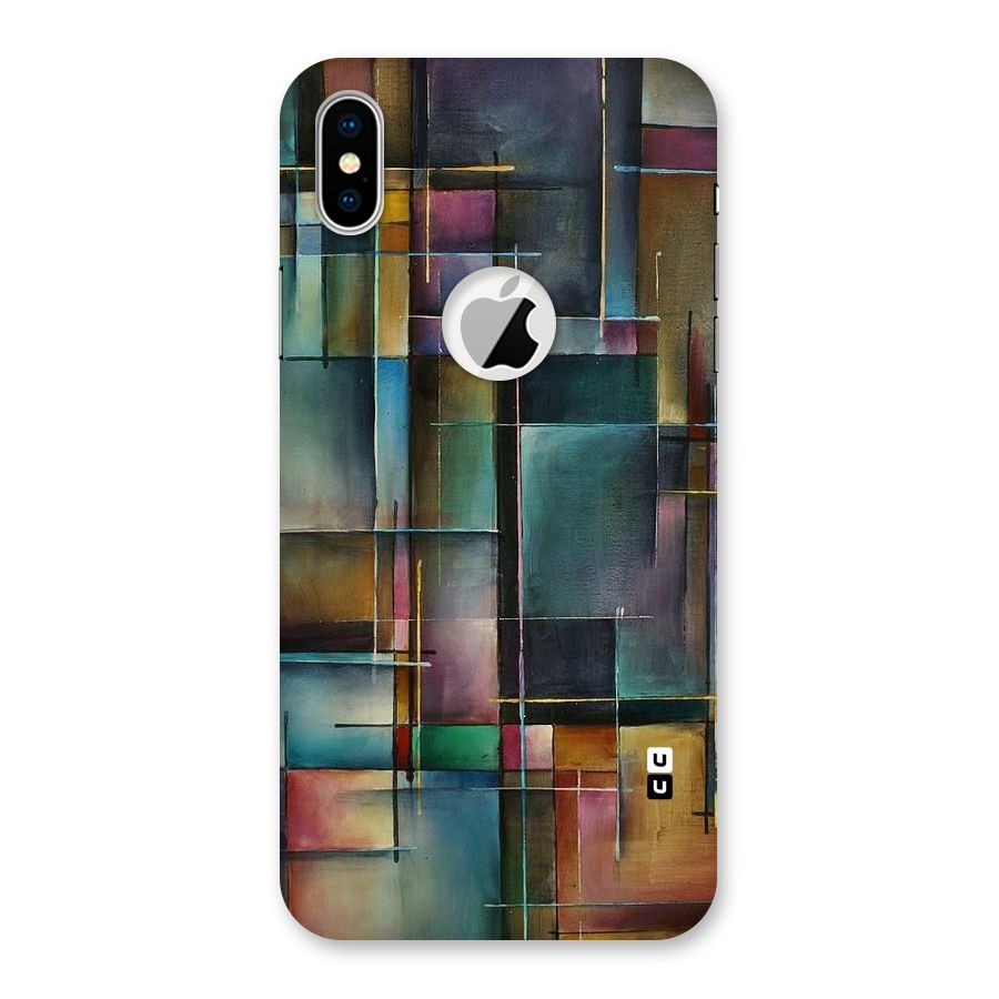Dark Square Shapes Back Case for iPhone XS Logo Cut