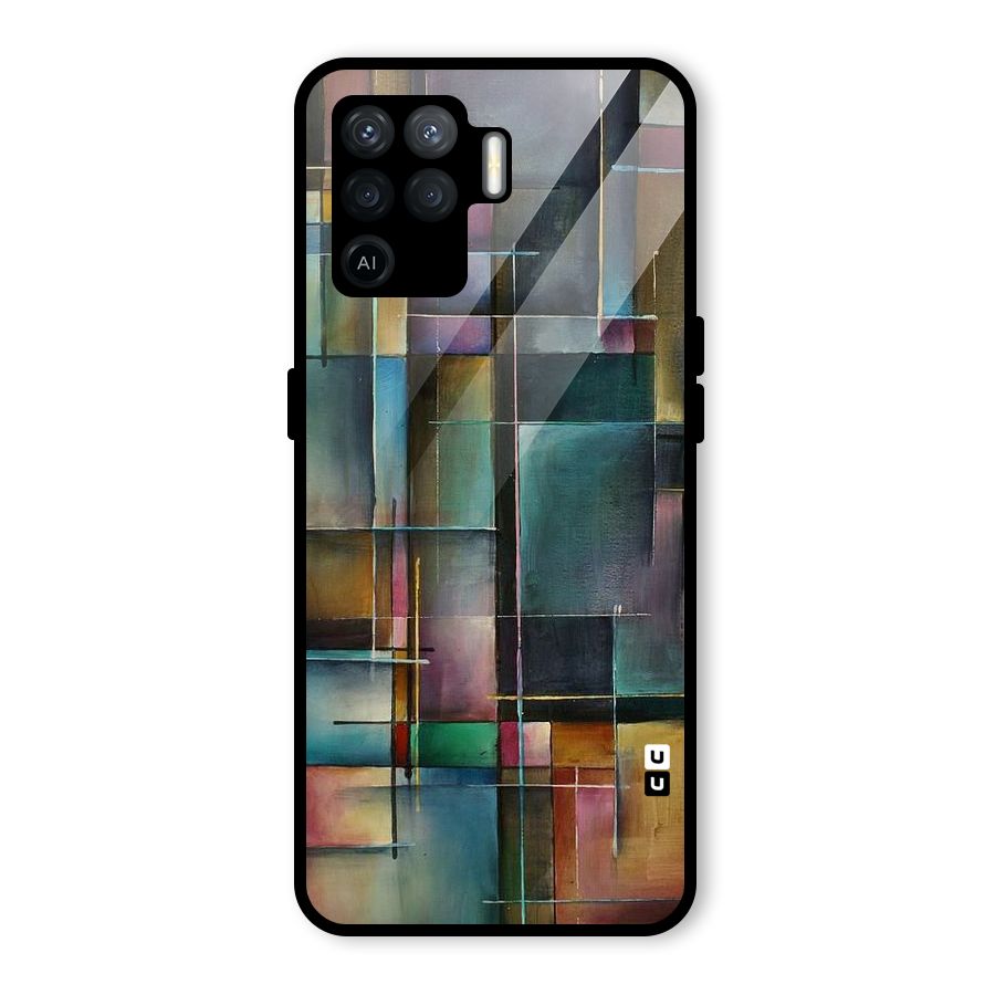 Dark Square Shapes Glass Back Case for Oppo F19 Pro