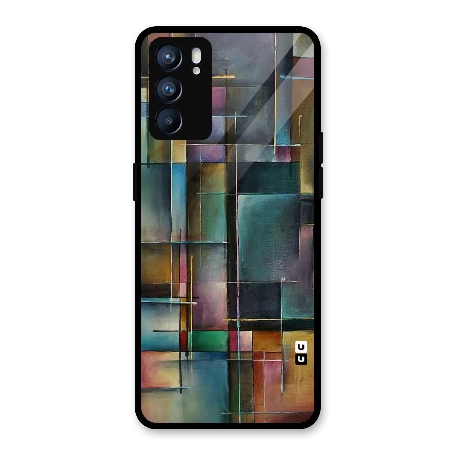 Dark Square Shapes Glass Back Case for Oppo Reno6 5G