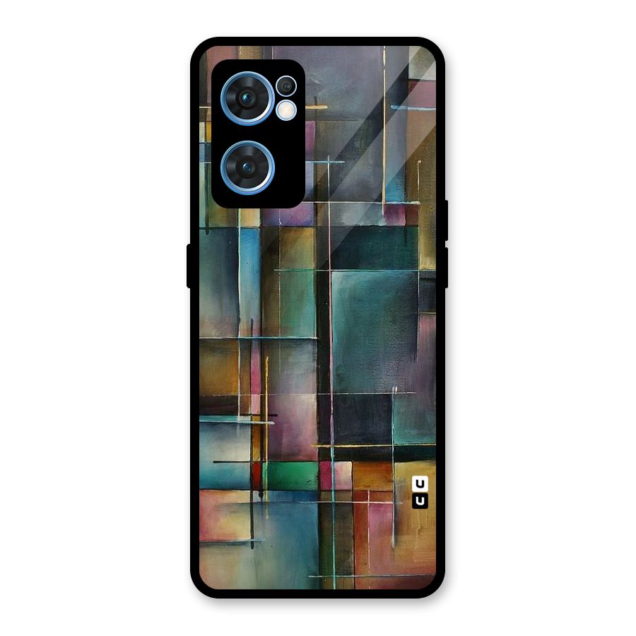 Dark Square Shapes Glass Back Case for Oppo Reno7 5G