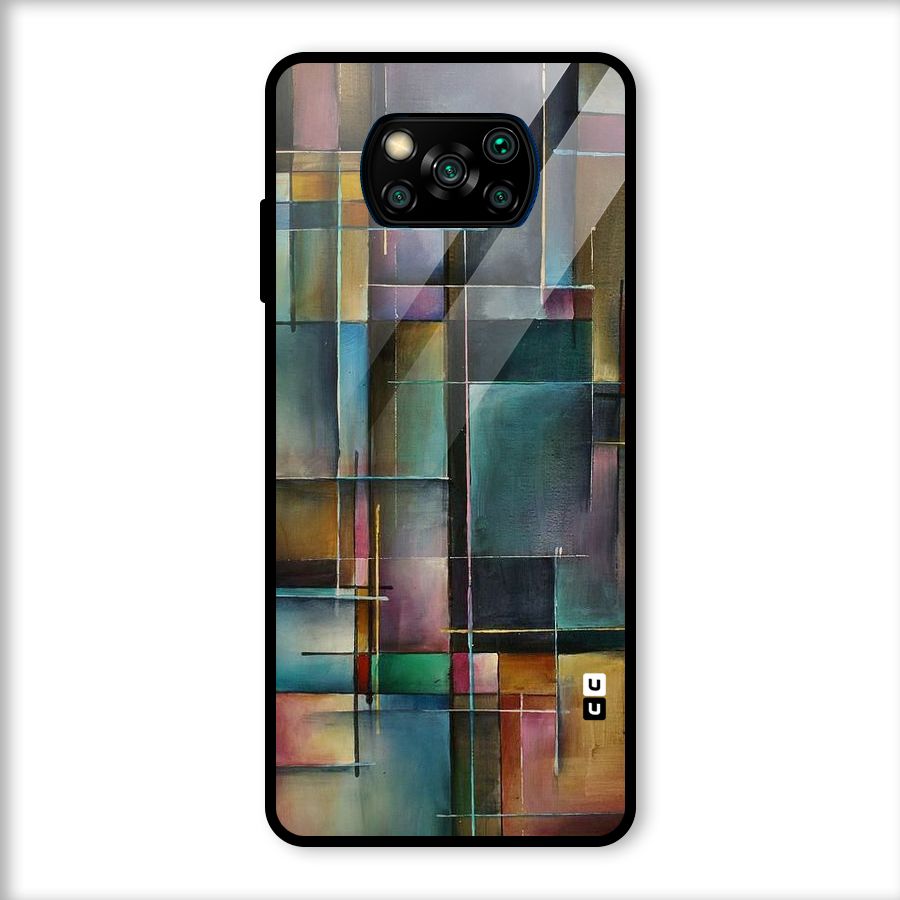 Dark Square Shapes Glass Back Case for Poco X3