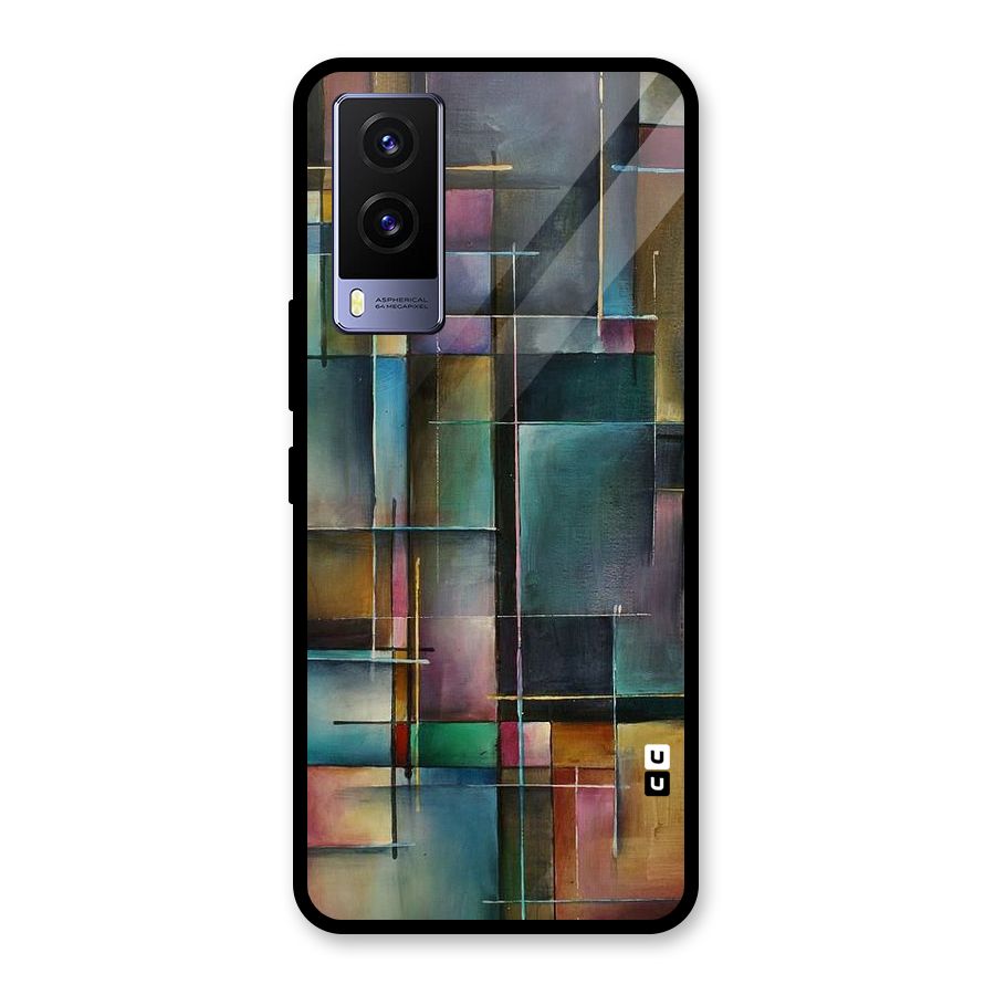 Dark Square Shapes Glass Back Case for Vivo V21e 5G