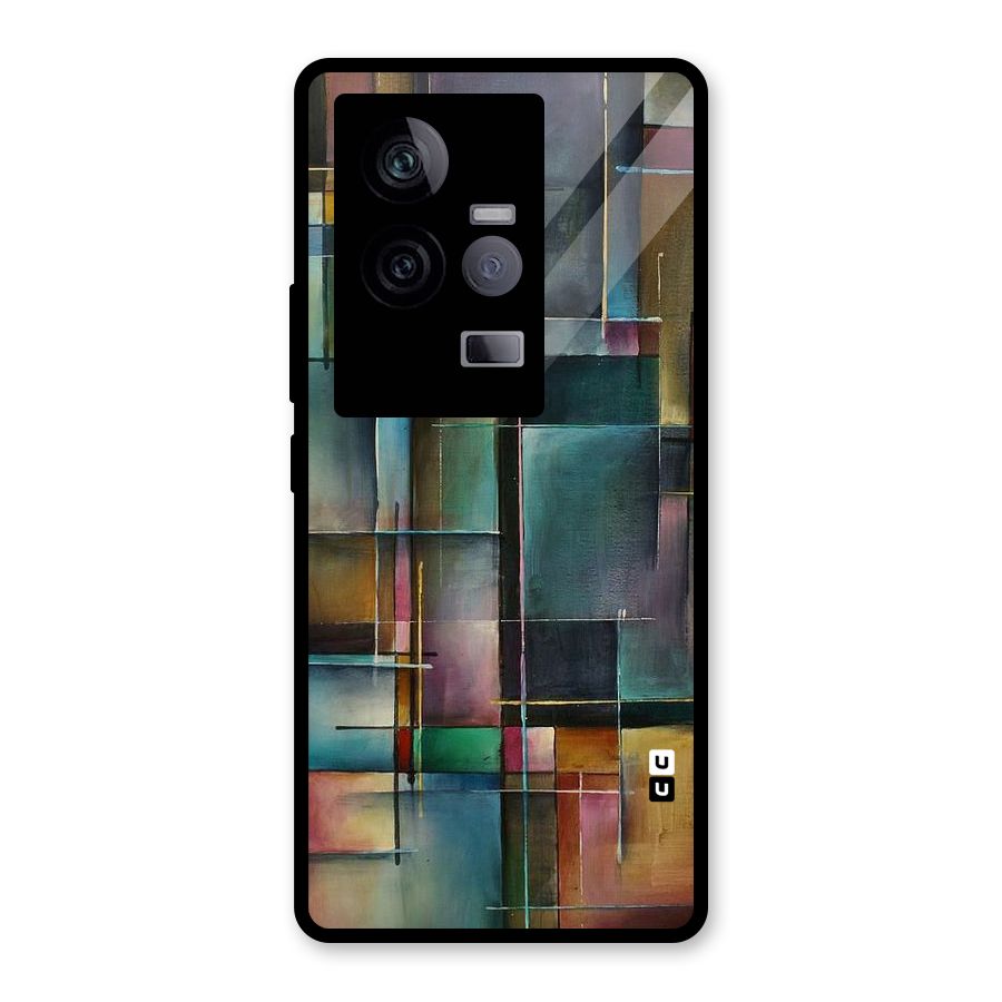 Dark Square Shapes Glass Back Case for Vivo iQOO 11 5G