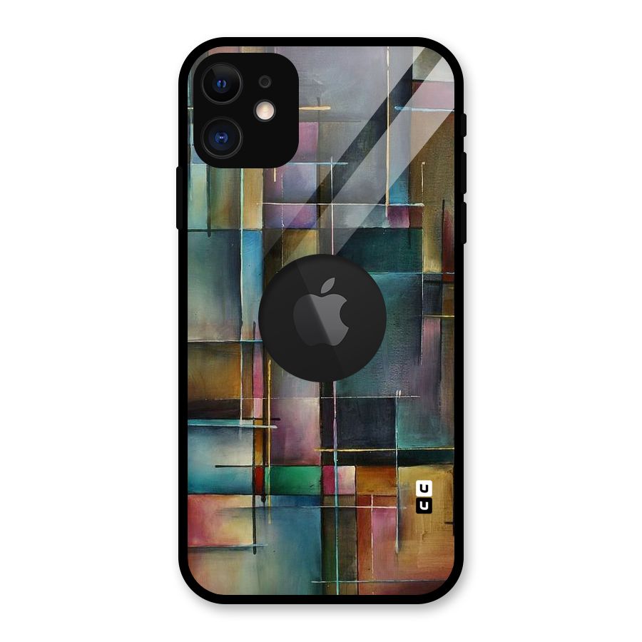 Dark Square Shapes Glass Back Case for iPhone 11 Logo Cut
