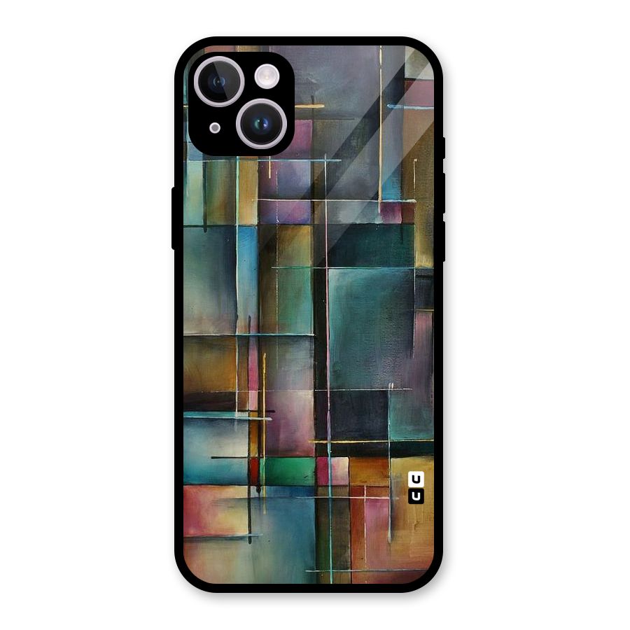 Dark Square Shapes Glass Back Case for iPhone 14 Plus
