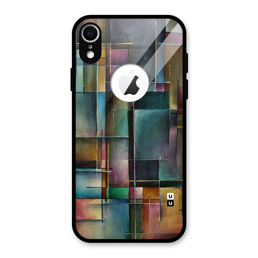 Dark Square Shapes Glass Back Case for iPhone XR Logo Cut