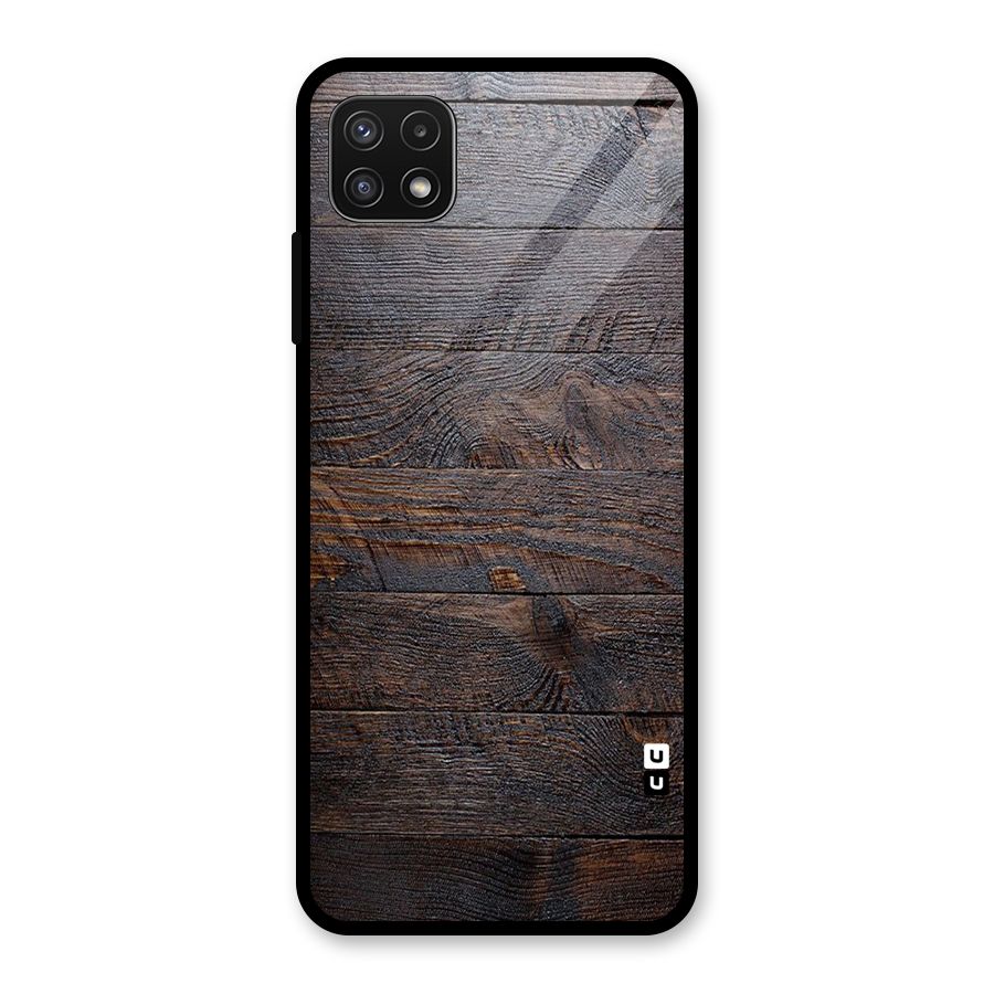 Dark Wood Printed Glass Back Case for Galaxy A22 5G