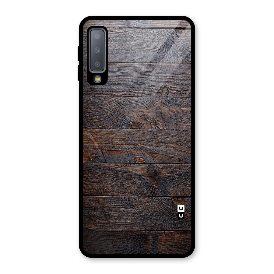 Dark Wood Printed Glass Back Case for Galaxy A7 (2018)