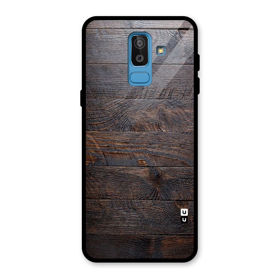 Dark Wood Printed Glass Back Case for Galaxy J8