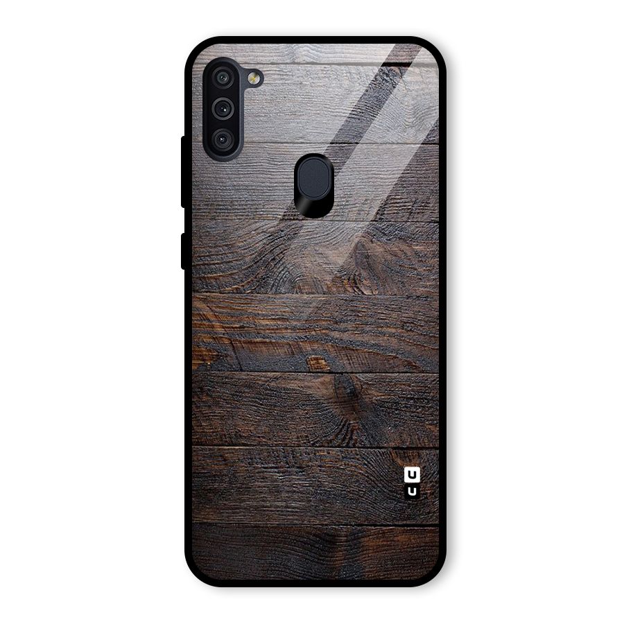 Dark Wood Printed Glass Back Case for Galaxy M11