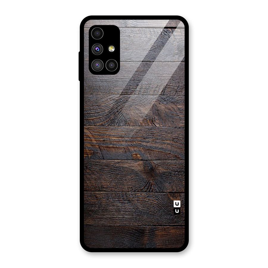 Dark Wood Printed Glass Back Case for Galaxy M51