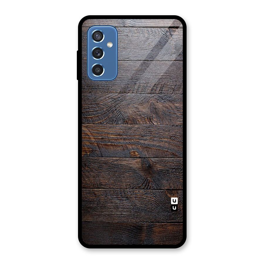 Dark Wood Printed Glass Back Case for Galaxy M52 5G