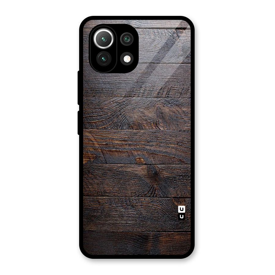 Dark Wood Printed Glass Back Case for Mi 11 Lite