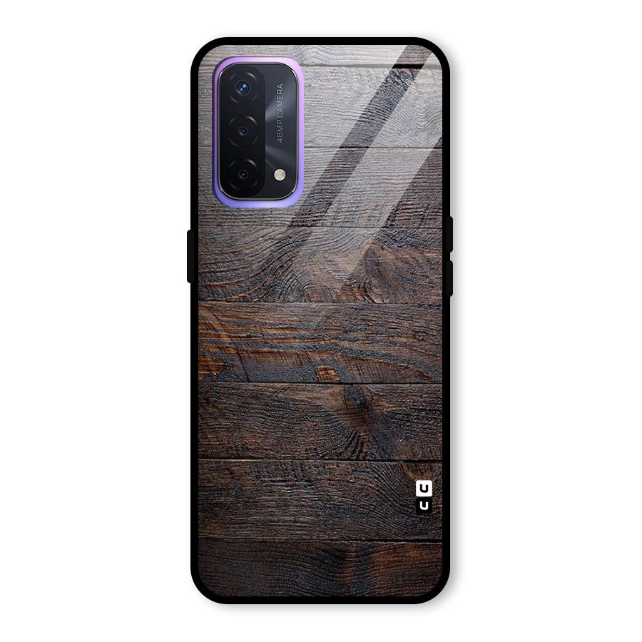 Dark Wood Printed Glass Back Case for Oppo A74 5G