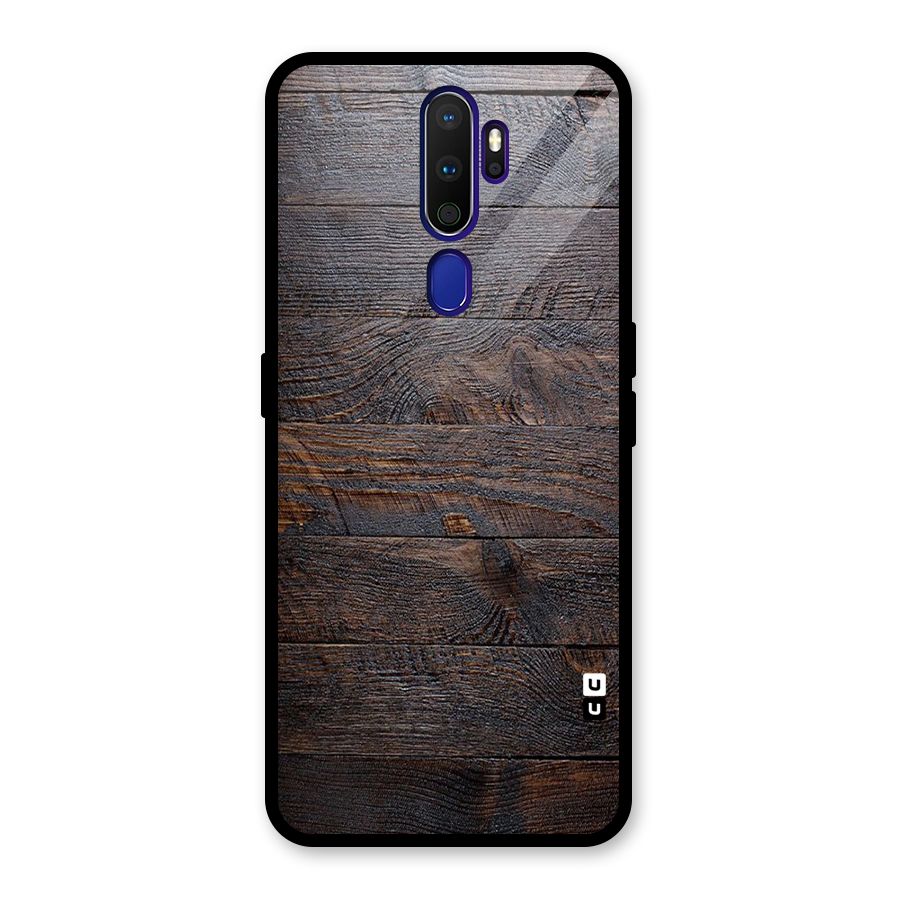 Dark Wood Printed Glass Back Case for Oppo A9 (2020)