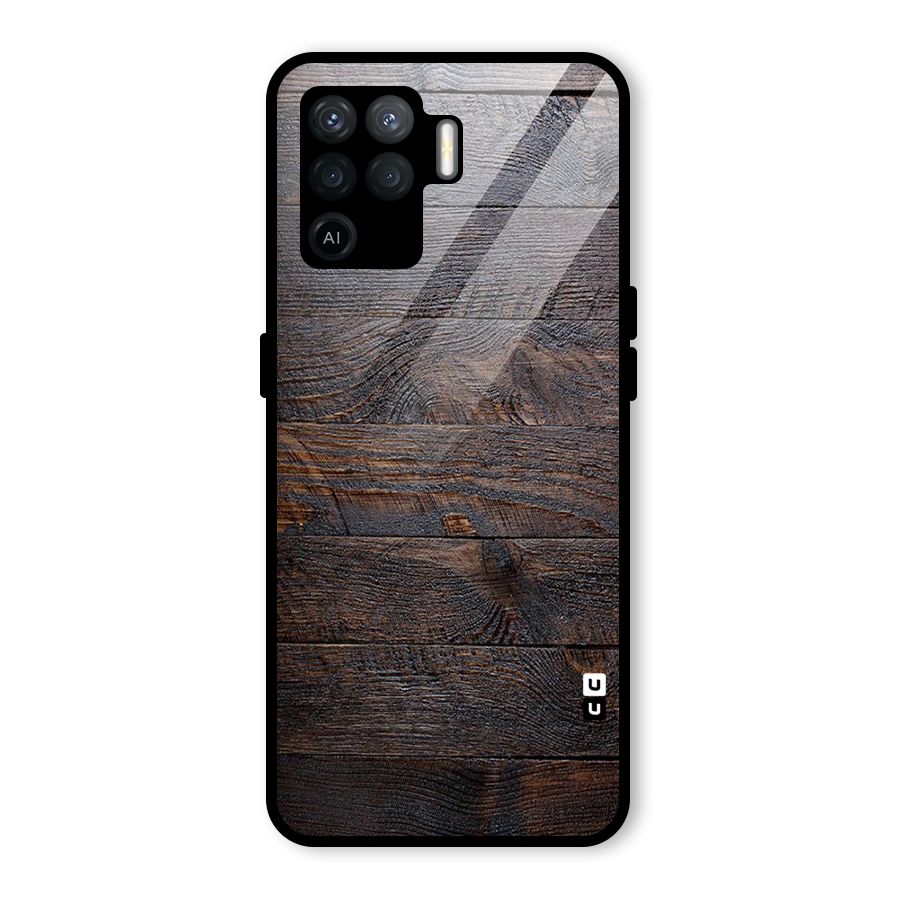 Dark Wood Printed Glass Back Case for Oppo F19 Pro