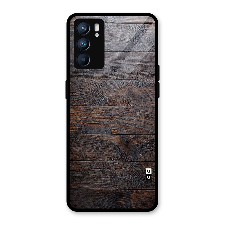 Dark Wood Printed Glass Back Case for Oppo Reno6 5G