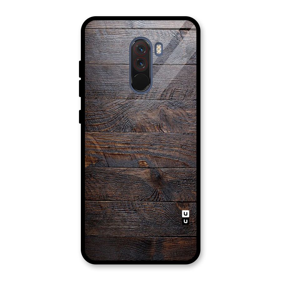Dark Wood Printed Glass Back Case for Poco F1