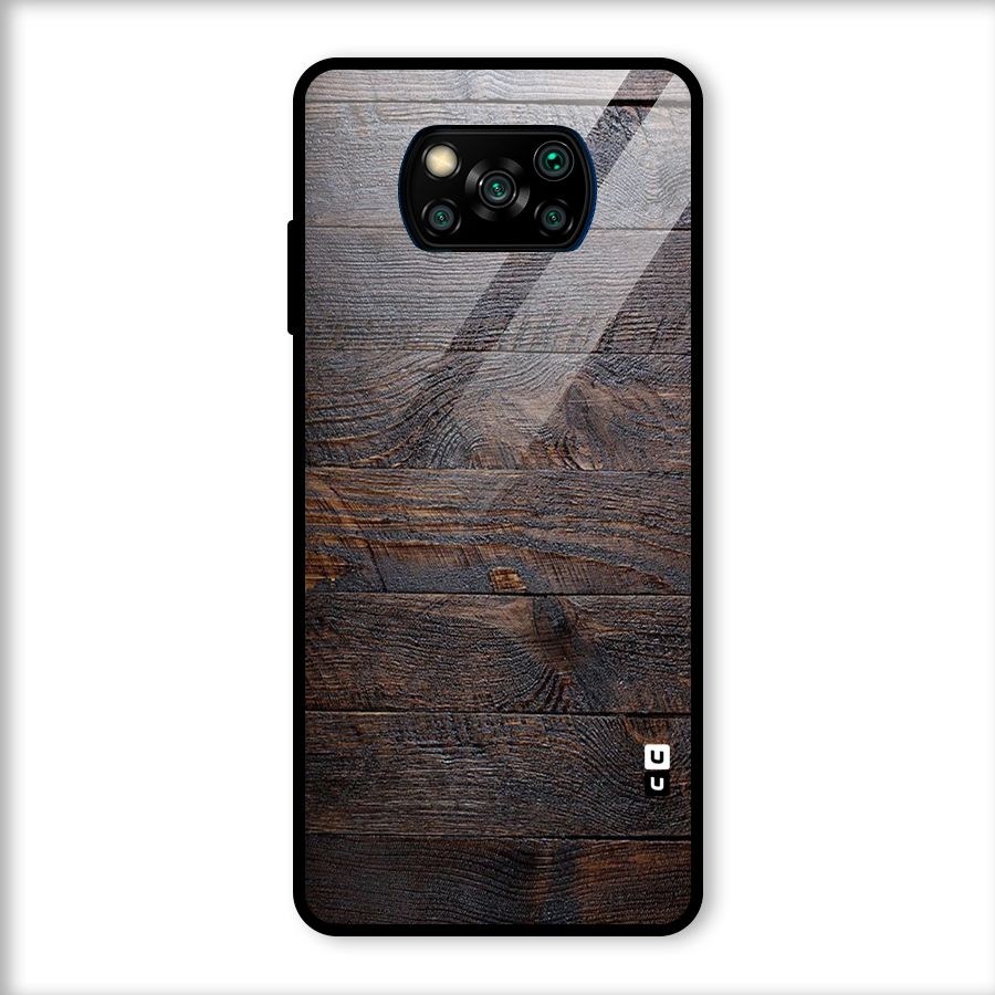 Dark Wood Printed Glass Back Case for Poco X3