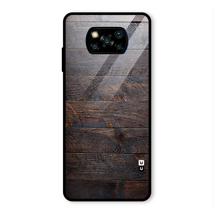 Dark Wood Printed Glass Back Case for Poco X3 Pro
