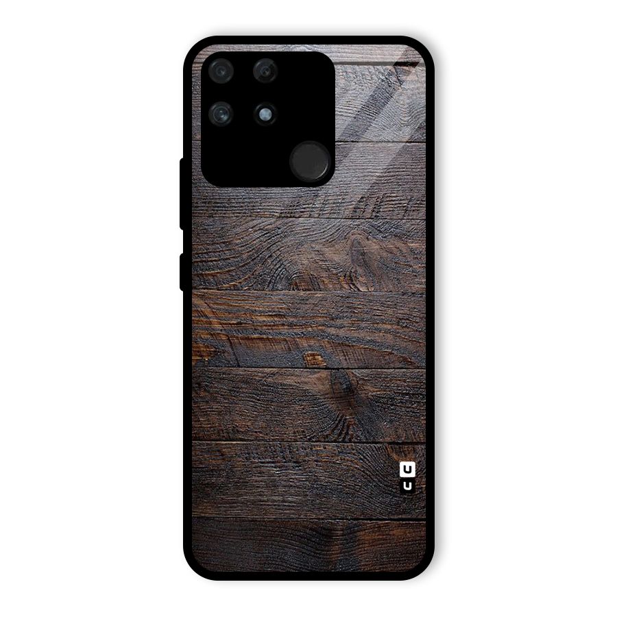 Dark Wood Printed Glass Back Case for Realme Narzo 50A