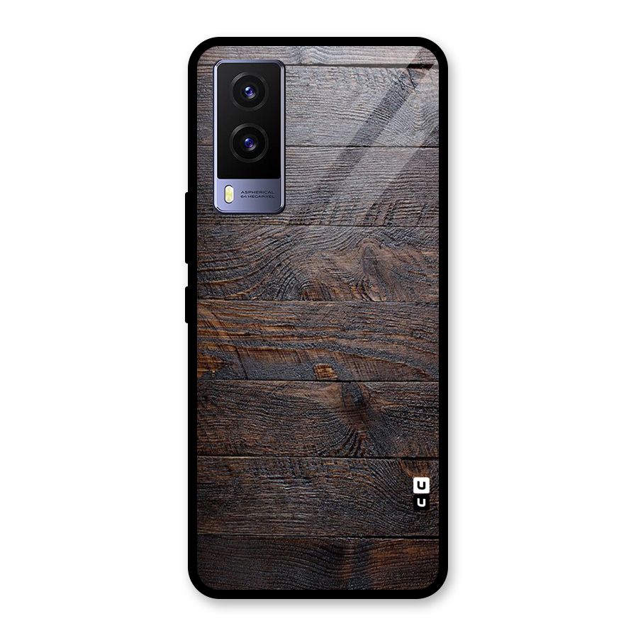 Dark Wood Printed Glass Back Case for Vivo V21e 5G