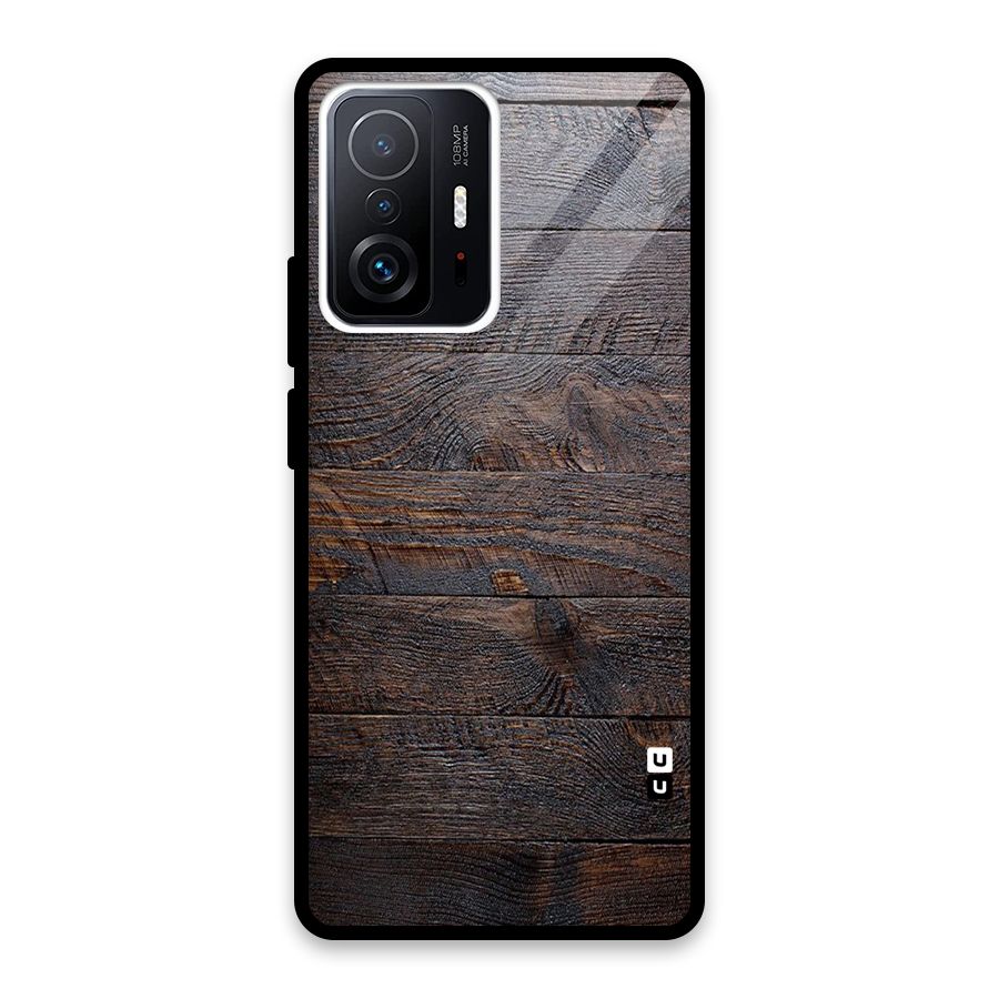 Dark Wood Printed Glass Back Case for Xiaomi 11T Pro
