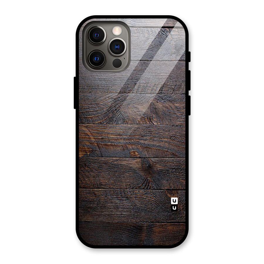Dark Wood Printed Glass Back Case for iPhone 12 Pro
