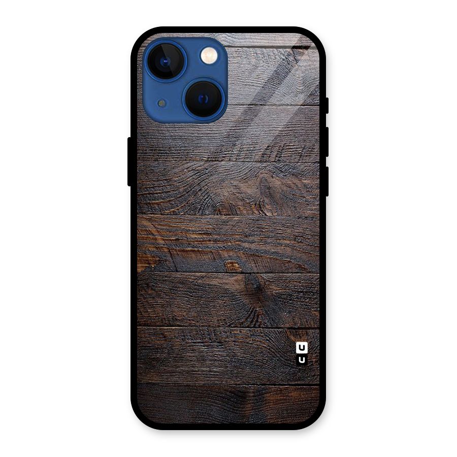 Dark Wood Printed Glass Back Case for iPhone 13 Mini