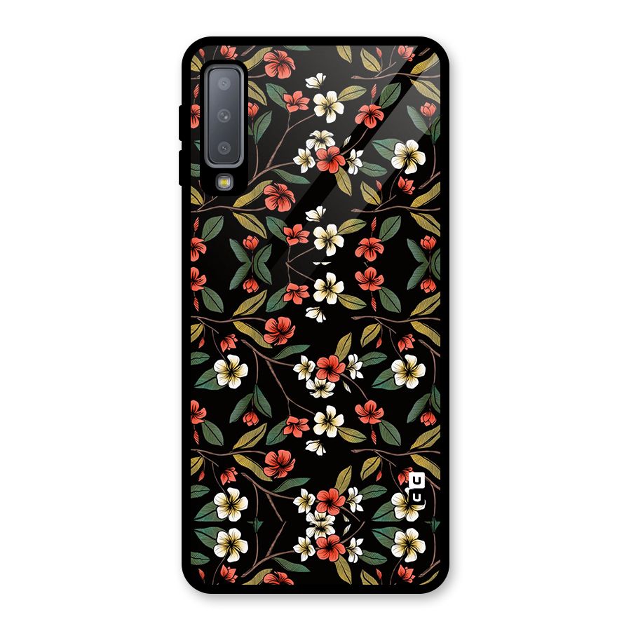 Decorative Florals Pattern Glass Back Case for Galaxy A7 (2018)