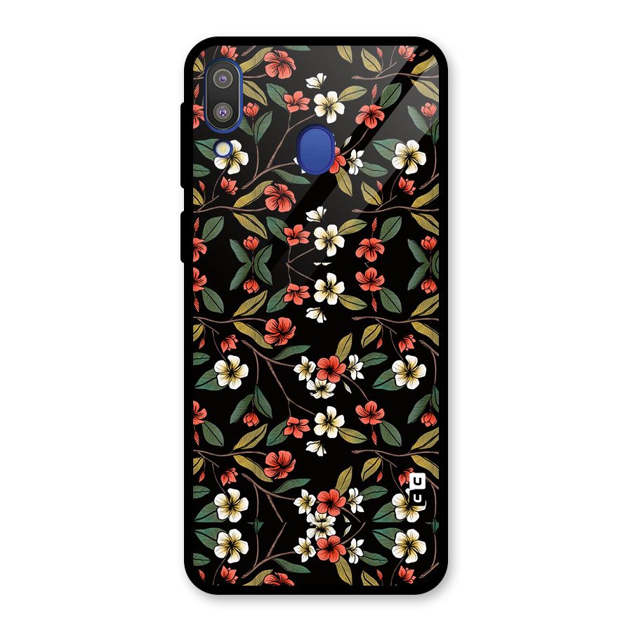 Decorative Florals Pattern Glass Back Case for Galaxy M20