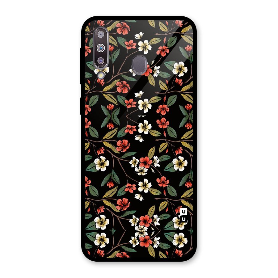 Decorative Florals Pattern Glass Back Case for Galaxy M30