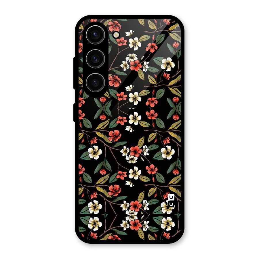 Decorative Florals Pattern Glass Back Case for Galaxy S23