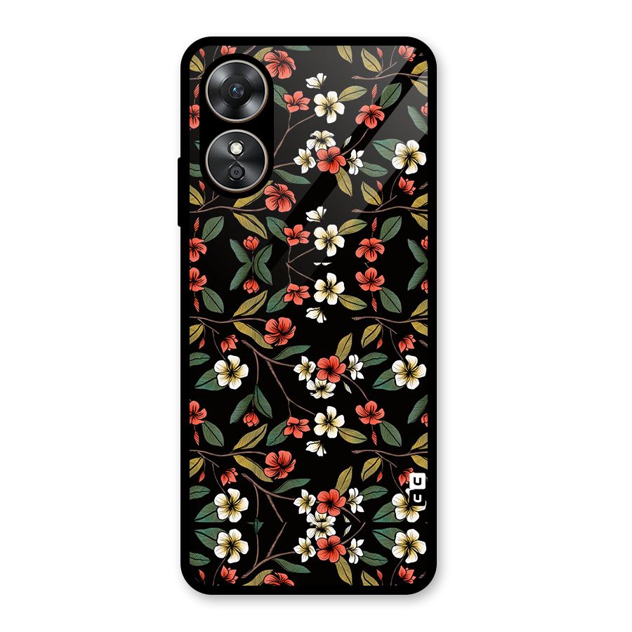 Decorative Florals Pattern Glass Back Case for Oppo A17