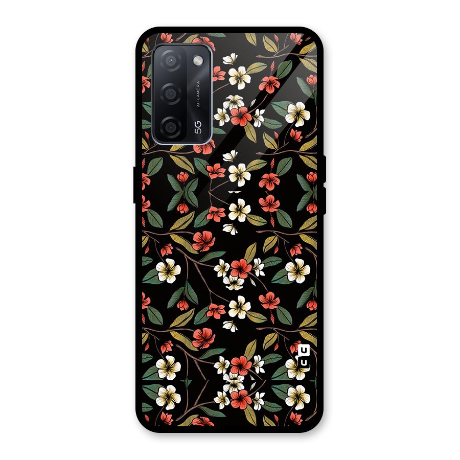 Decorative Florals Pattern Glass Back Case for Oppo A53s 5G