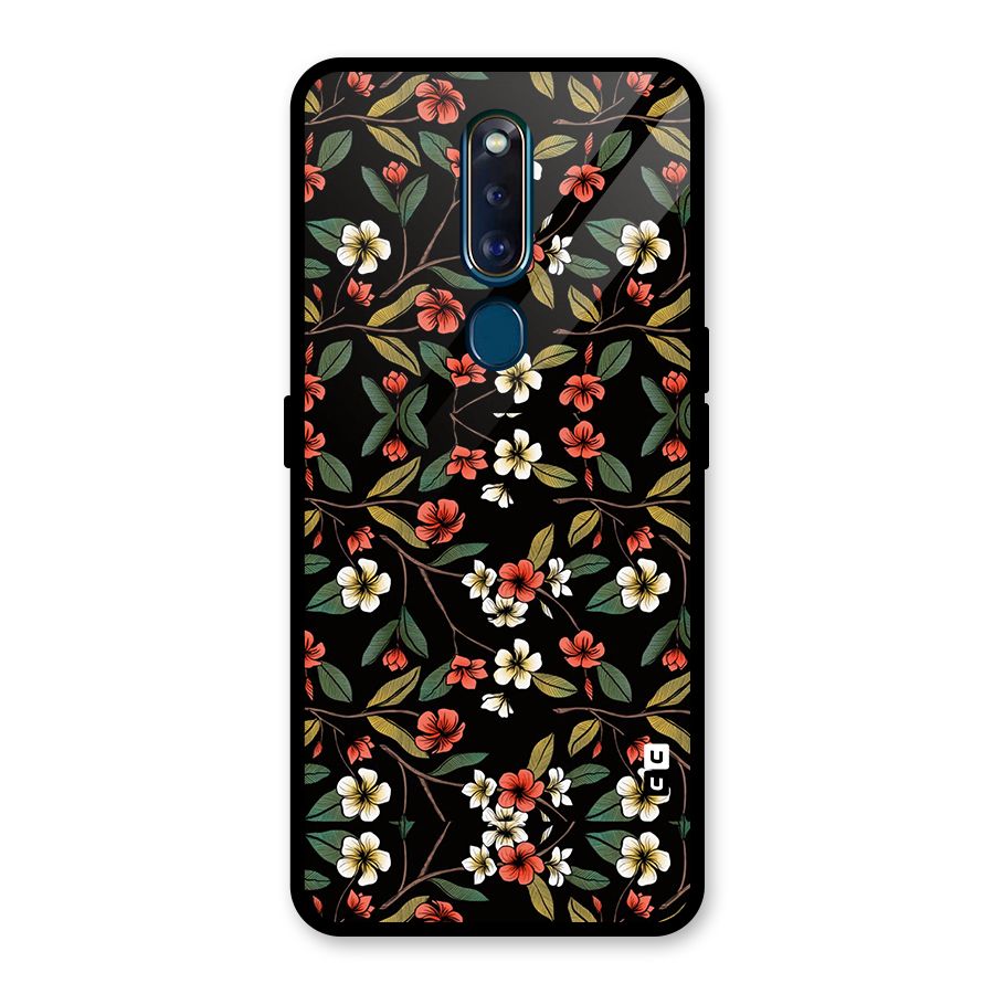Decorative Florals Pattern Glass Back Case for Oppo F11 Pro