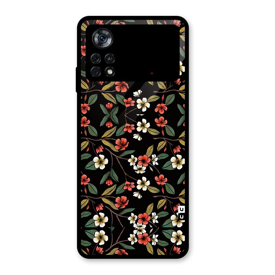 Decorative Florals Pattern Glass Back Case for Poco X4 Pro 5G