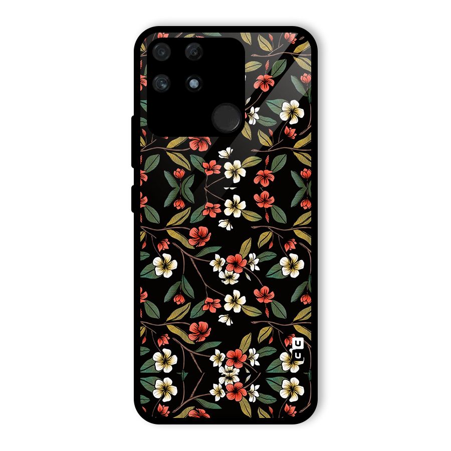 Decorative Florals Pattern Glass Back Case for Realme Narzo 50A