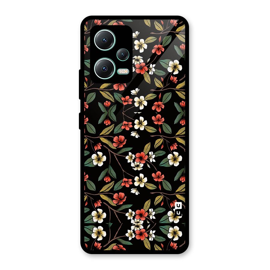 Decorative Florals Pattern Glass Back Case for Redmi Note 12 5G