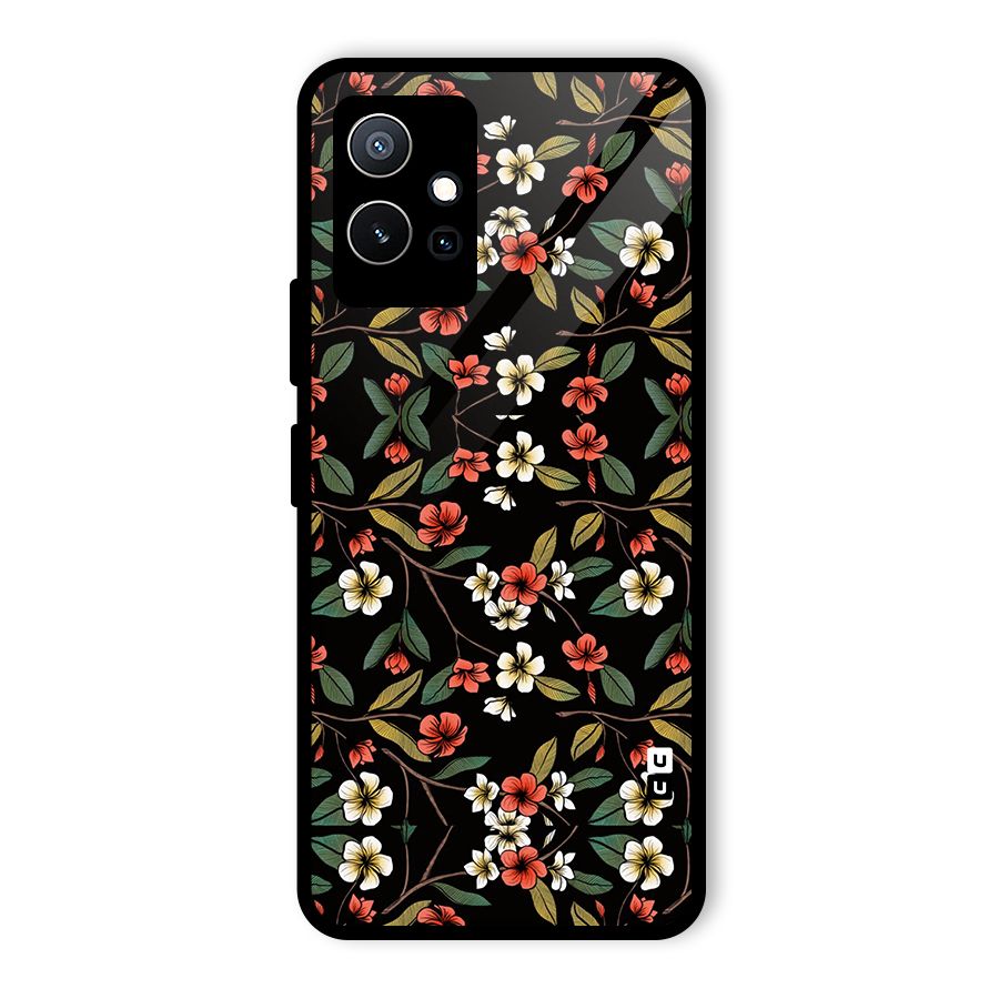 Decorative Florals Pattern Glass Back Case for Vivo T1 5G