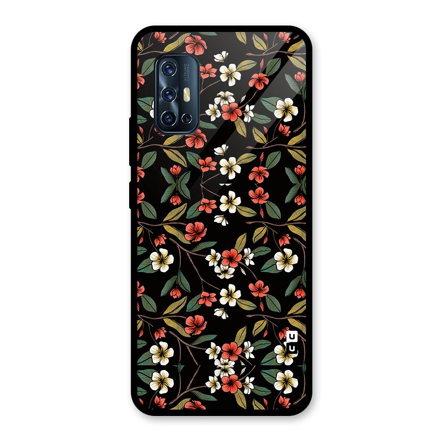 Decorative Florals Pattern Glass Back Case for Vivo V17